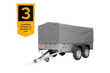 UNITRAILER 264/2 KIPP DOPPELAGS-ANHÄNGER MIT STÜTZRAD, ÜBERROLLBÜGEL UND GRAUER PLANE
